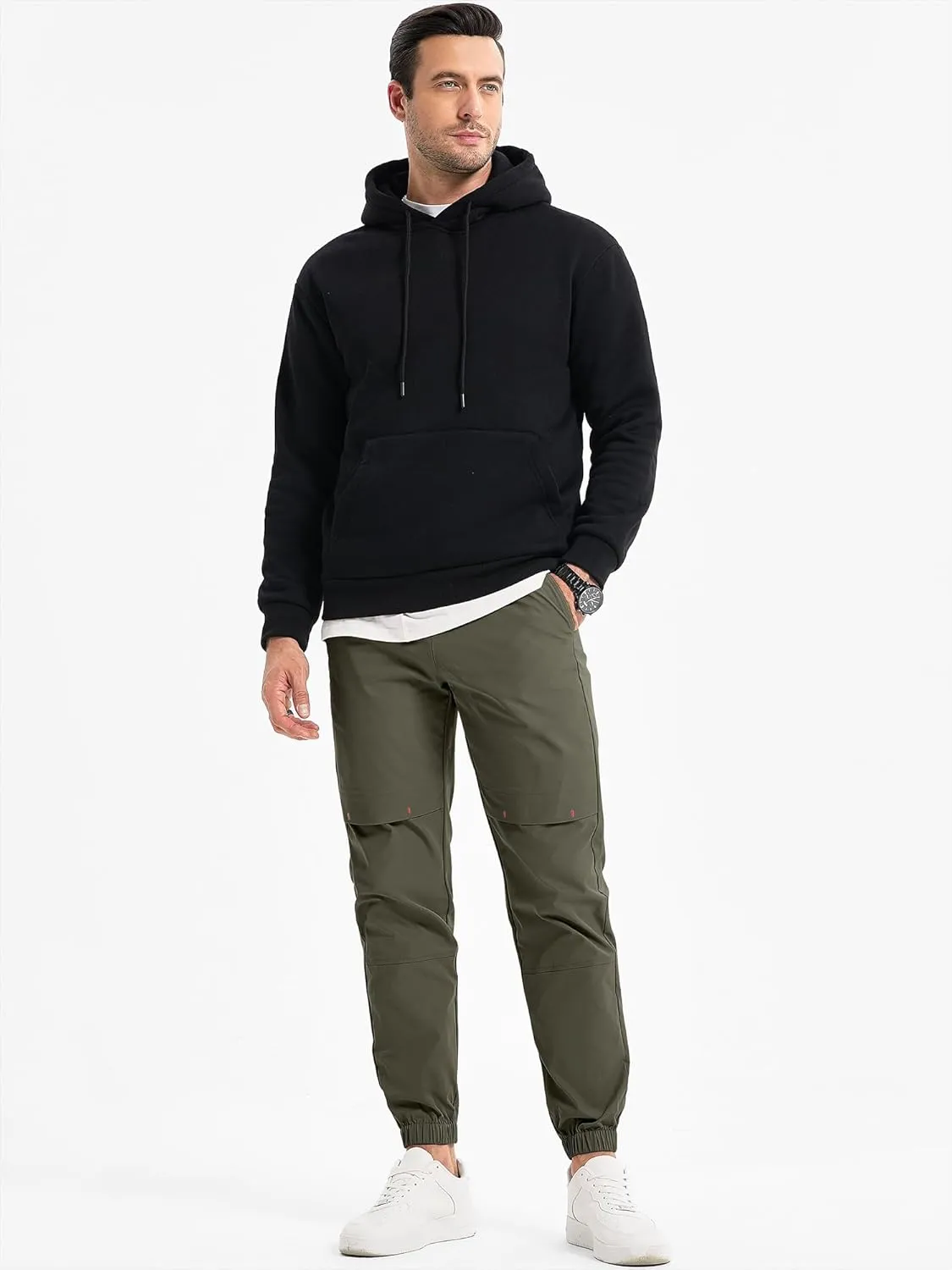 JMIERR Mens Joggers Casual Pants Stretch Elastic Waist Drawstring Tapered Pants with Pockets