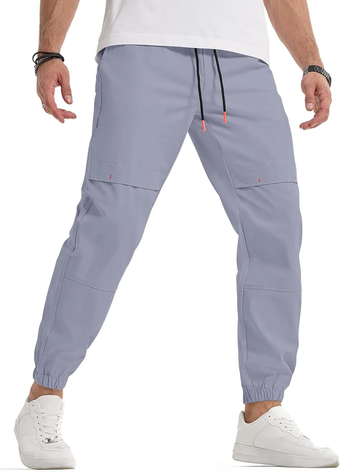 JMIERR Mens Joggers Casual Pants Stretch Elastic Waist Drawstring Tapered Pants with Pockets