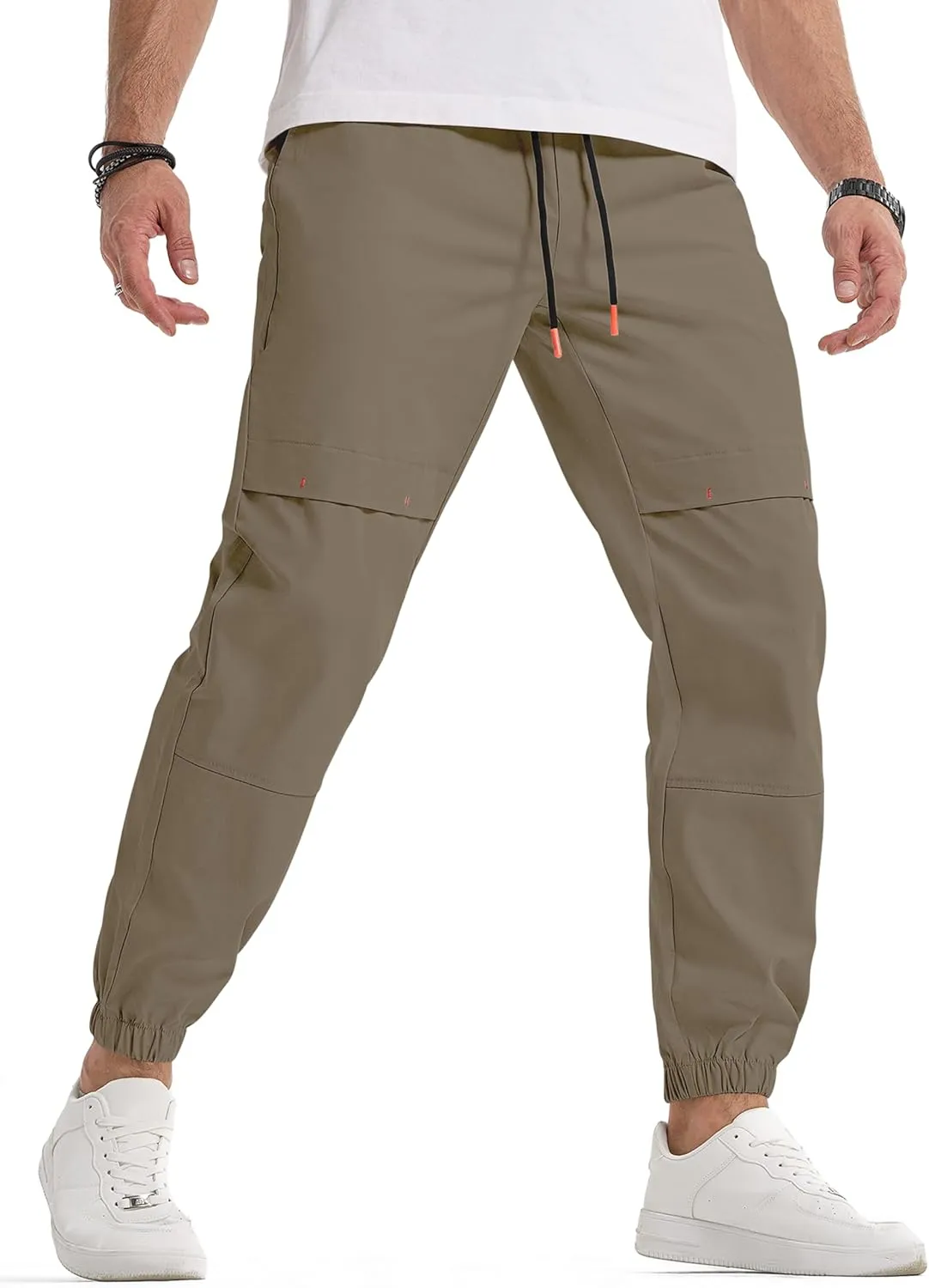 JMIERR Mens Joggers Casual Pants Stretch Elastic Waist Drawstring Tapered Pants with Pockets