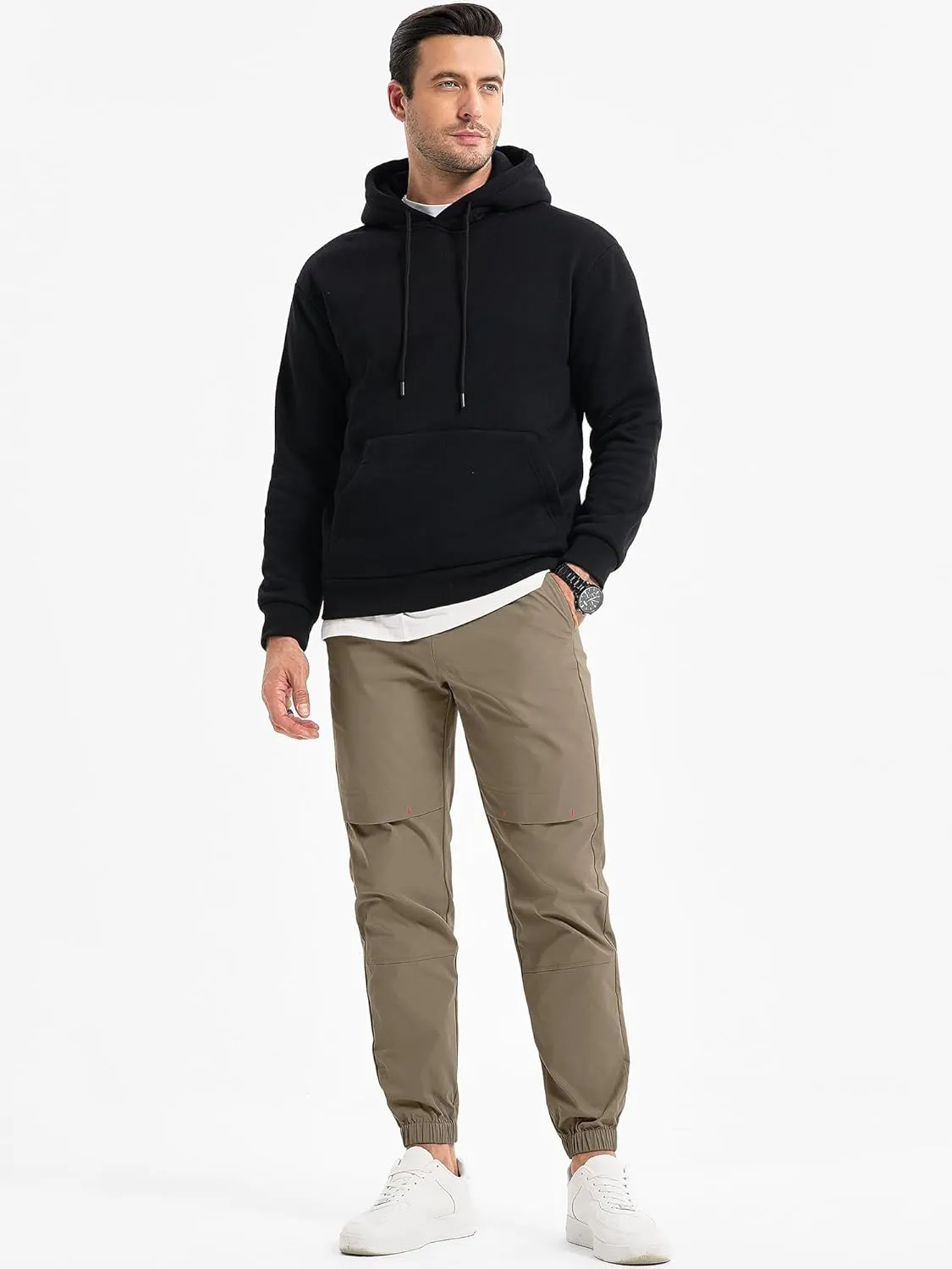 JMIERR Mens Joggers Casual Pants Stretch Elastic Waist Drawstring Tapered Pants with Pockets