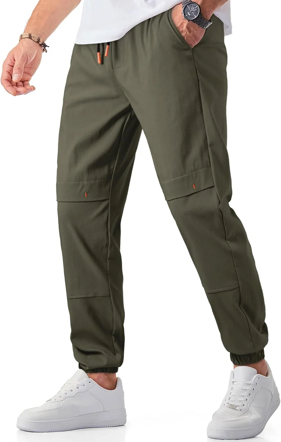 JMIERR Mens Joggers Casual Pants Stretch Elastic Waist Drawstring Tapered Pants with Pockets
