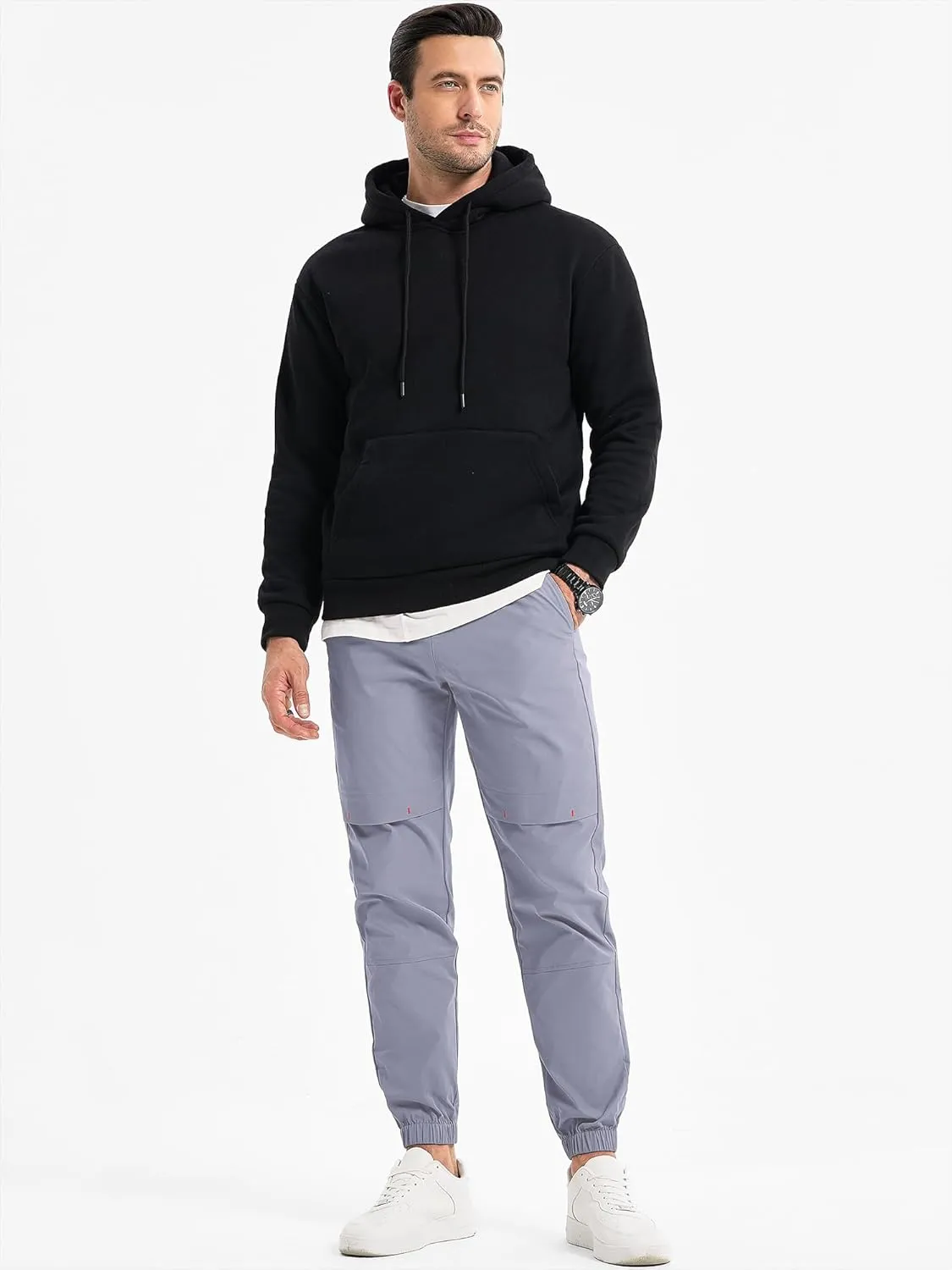 JMIERR Mens Joggers Casual Pants Stretch Elastic Waist Drawstring Tapered Pants with Pockets