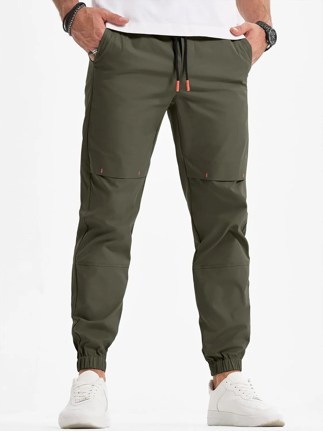 JMIERR Mens Joggers Casual Pants Stretch Elastic Waist Drawstring Tapered Pants with Pockets