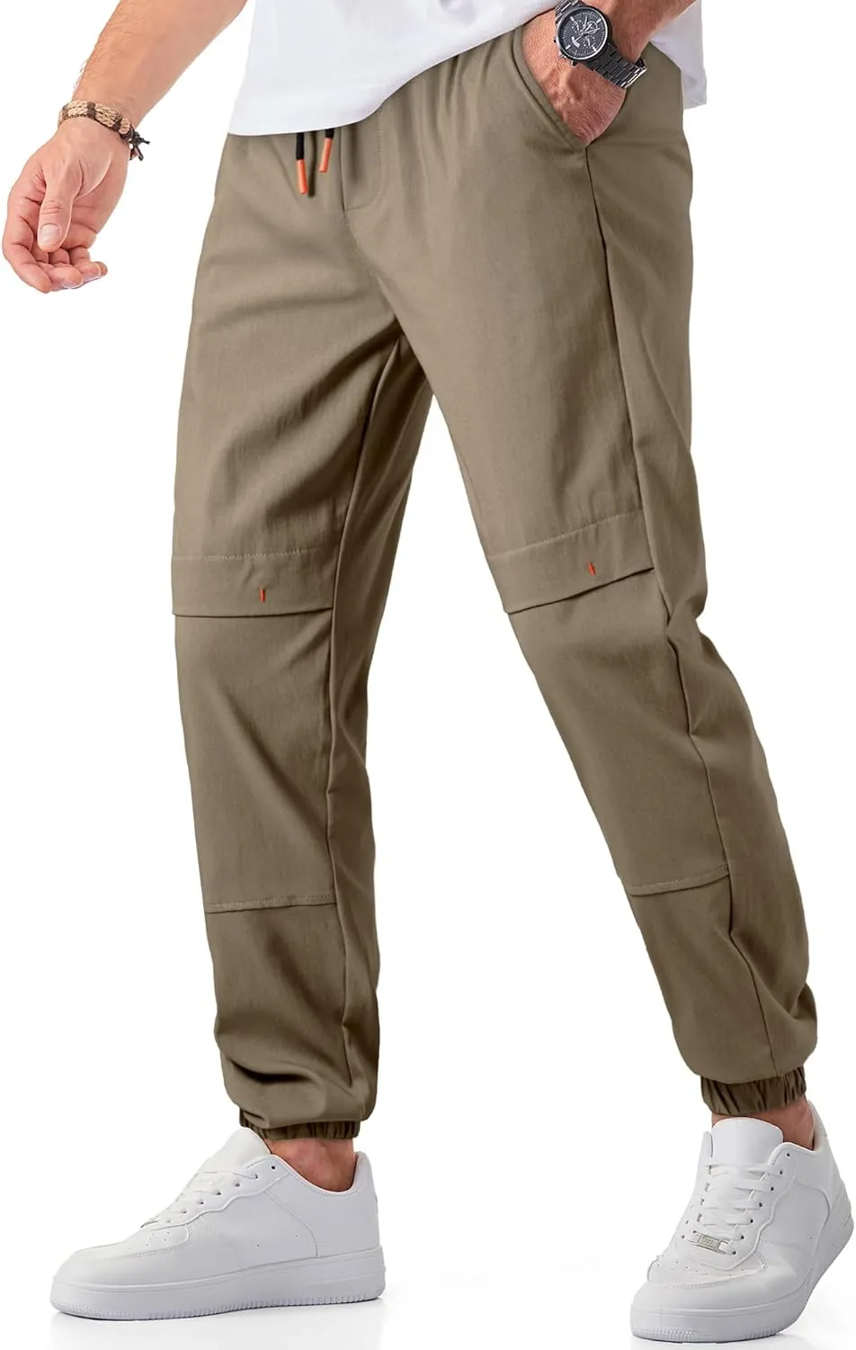 JMIERR Mens Joggers Casual Pants Stretch Elastic Waist Drawstring Tapered Pants with Pockets