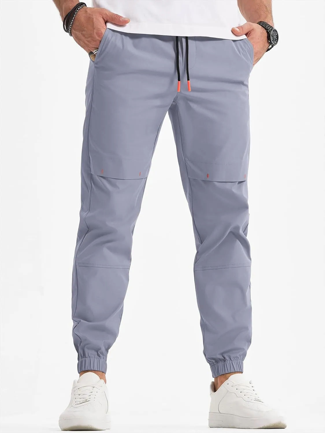 JMIERR Mens Joggers Casual Pants Stretch Elastic Waist Drawstring Tapered Pants with Pockets