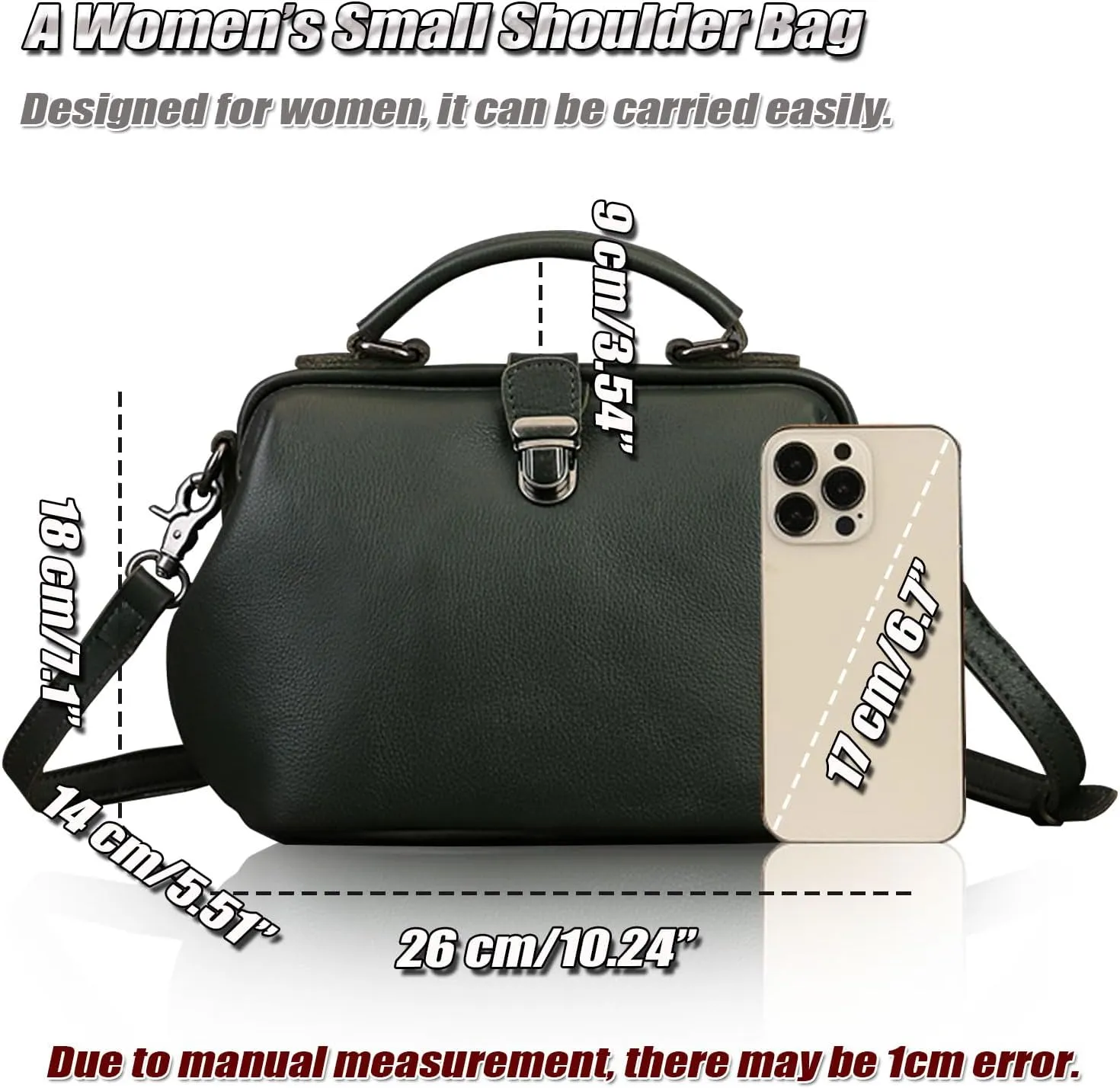 Ladies Genuine Leather Handbag Classic Solid Color Shoulder Bag for Women Doctor Style Small Crossbody Bag, Brown