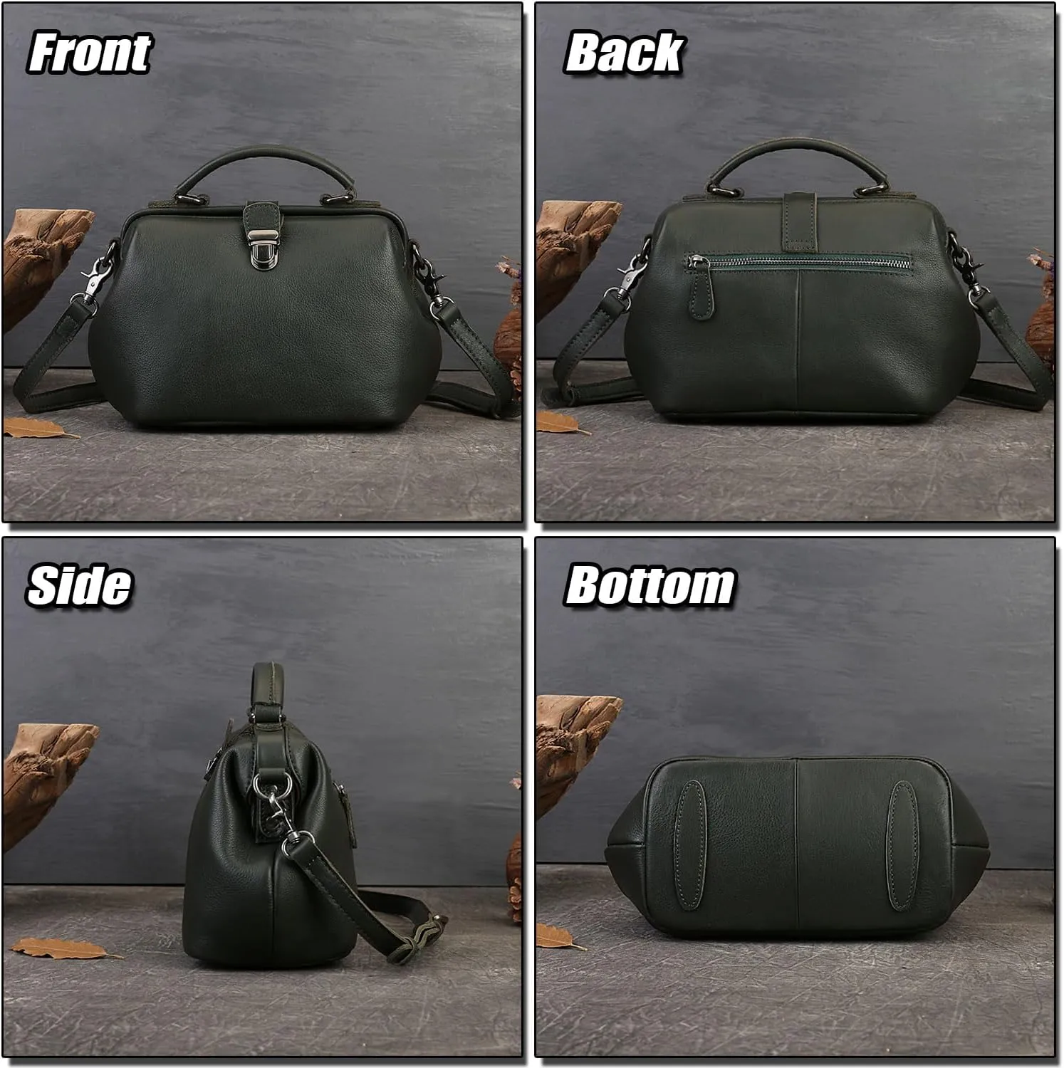 Ladies Genuine Leather Handbag Classic Solid Color Shoulder Bag for Women Doctor Style Small Crossbody Bag, Brown
