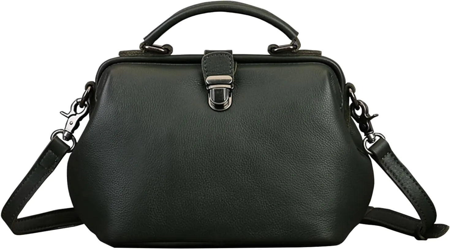 Ladies Genuine Leather Handbag Classic Solid Color Shoulder Bag for Women Doctor Style Small Crossbody Bag, Brown