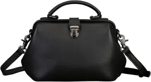 Ladies Genuine Leather Handbag Classic Solid Color Shoulder Bag for Women Doctor Style Small Crossbody Bags, One Color, One Size
