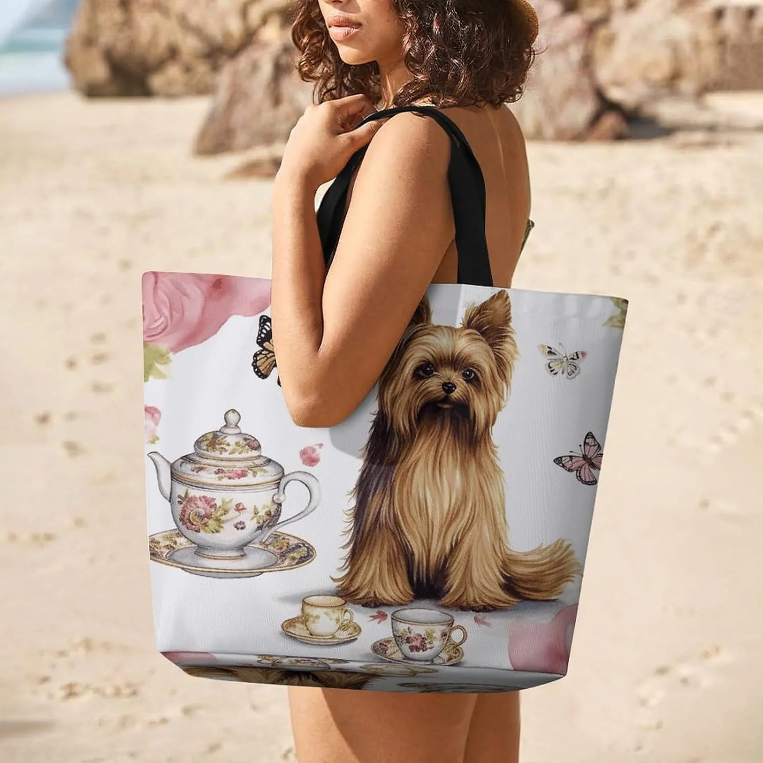 Large Capacity Shopping Bag Wild Seas Canvas Grocery Bags Foldable Tote Bag