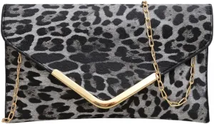 Leopard Print Purse for Women Fashion Envelope Clutch with Metal Chain Crossbody Evening Clutch for Wedding Party