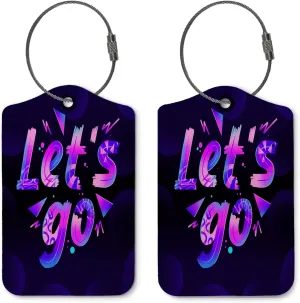 Let's Go Luggage Tags for Suitcases,Purple Positive 2 Pack Baggage Tag Label with Steel Loop,Handbag School Bag Backpack Traveling Accessories