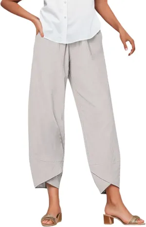 Linen Pants Women Casual Summer Capris Lightweight Cropped Pant Baggy Palazzo Pants Soft Wide Leg Trousers Pants with Pockets, 4X-Large, #A3-beige