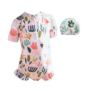 Little Surprise Box,Frilly Happy Cactus Print Toddlers & Kids Swimwear  Swim Cap