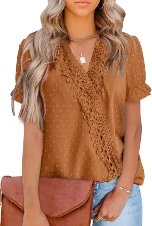 LOLONG Womens Tops Short/Long Sleeve V Neck Chiffon Blouses Dressy Casual Pom Poms Shirts