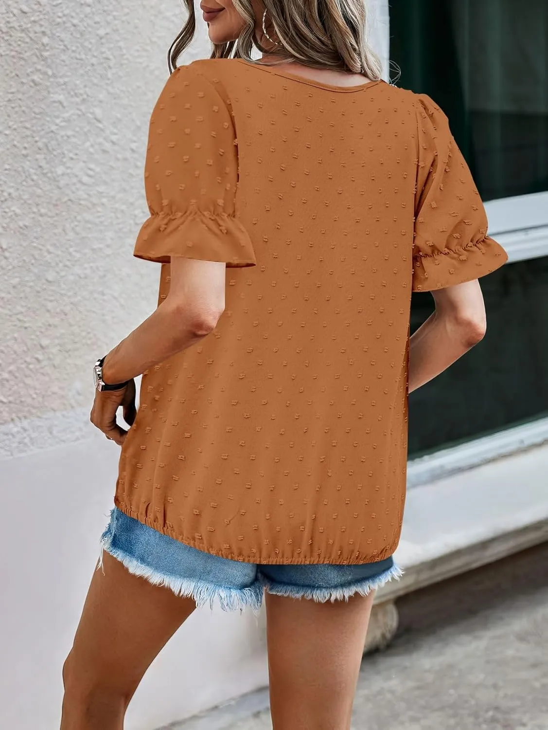 LOLONG Womens Tops Short/Long Sleeve V Neck Chiffon Blouses Dressy Casual Pom Poms Shirts