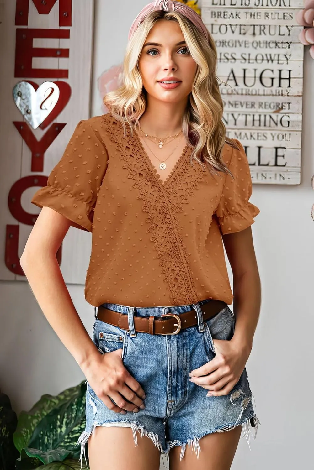 LOLONG Womens Tops Short/Long Sleeve V Neck Chiffon Blouses Dressy Casual Pom Poms Shirts