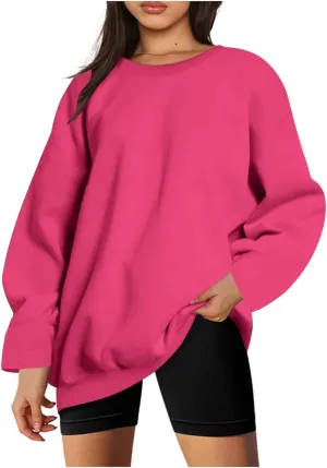 Long Sleeve Oversized Hoodies Sweatshirts For Women Winter Crew Neck Long Sleeve Pullover Tunic Teen Tops Clothes