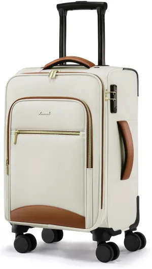 LOVEVOOK Carry On Luggage 22x14x9 Airline Approved with Spinner Wheels, 20 Inch Softside Suitcases for Travel, Lightweight Rolling Carry on Suitcase with TSA Lock for Women Men Weekender, Beige-brown