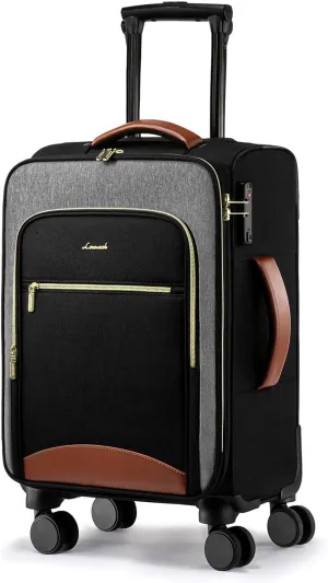 LOVEVOOK Carry On Luggage 22x14x9 Airline Approved with Spinner Wheels, 20 Inch Softside Suitcases, Lightweight Rolling Travel Carry on Suitcase with TSA Lock for Women Men, Black-gray-brown