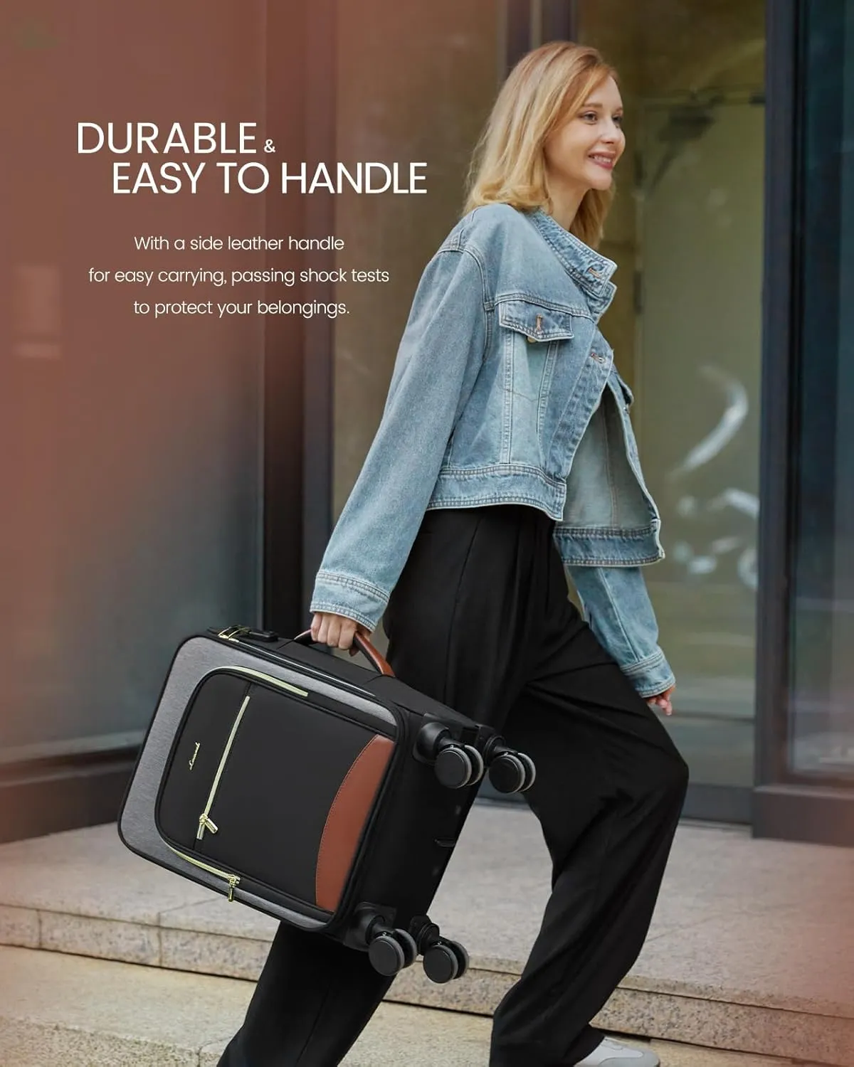 LOVEVOOK Carry On Luggage 22x14x9 Airline Approved with Spinner Wheels, 20 Inch Softside Suitcases, Lightweight Rolling Travel Carry on Suitcase with TSA Lock for Women Men, Black-gray-brown