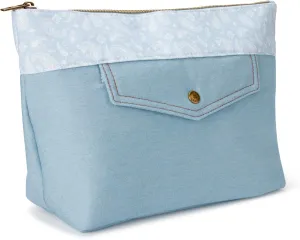 Lucky Brand Women's Makeup Bag Cottage Core Aesthetic Travel Size Toiletries Organizer Pouch Flower Blue Denim