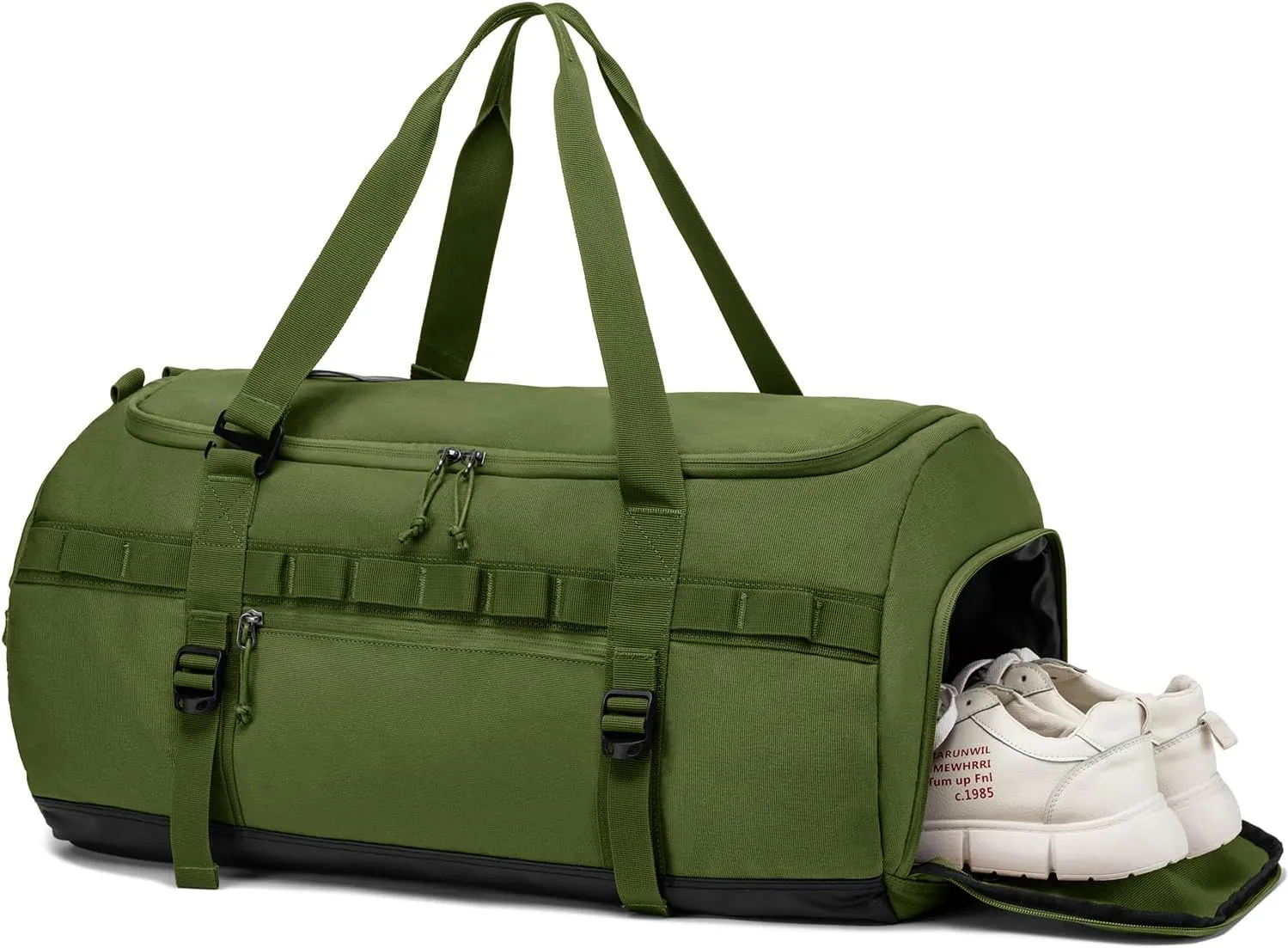 Lyweem Sports Gym Bag Men - Large 60L Tactical Travel Duffle Bag with Shoe Compartment Women, Weekender Backpack, Overnight Duffel Bag, Green