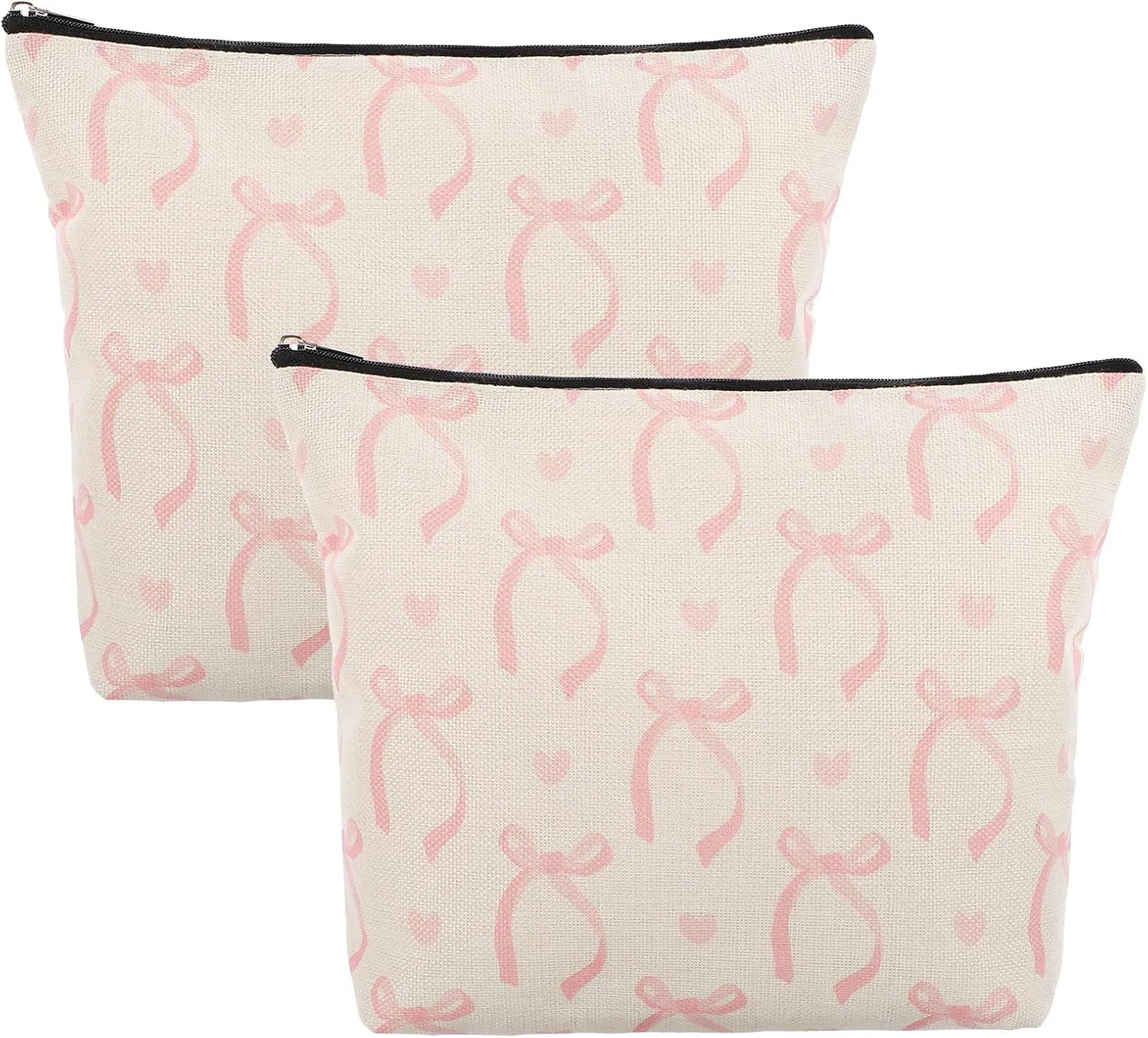 Makeup Bag for Purse Pink Bow Aesthetic Cosmetic Bag Portable Zipper Make Up Pouch Small Cosmetic Case Travel Toiletry Bag Organizer Cute Storage Bag for Girls WomenTravel Accessories