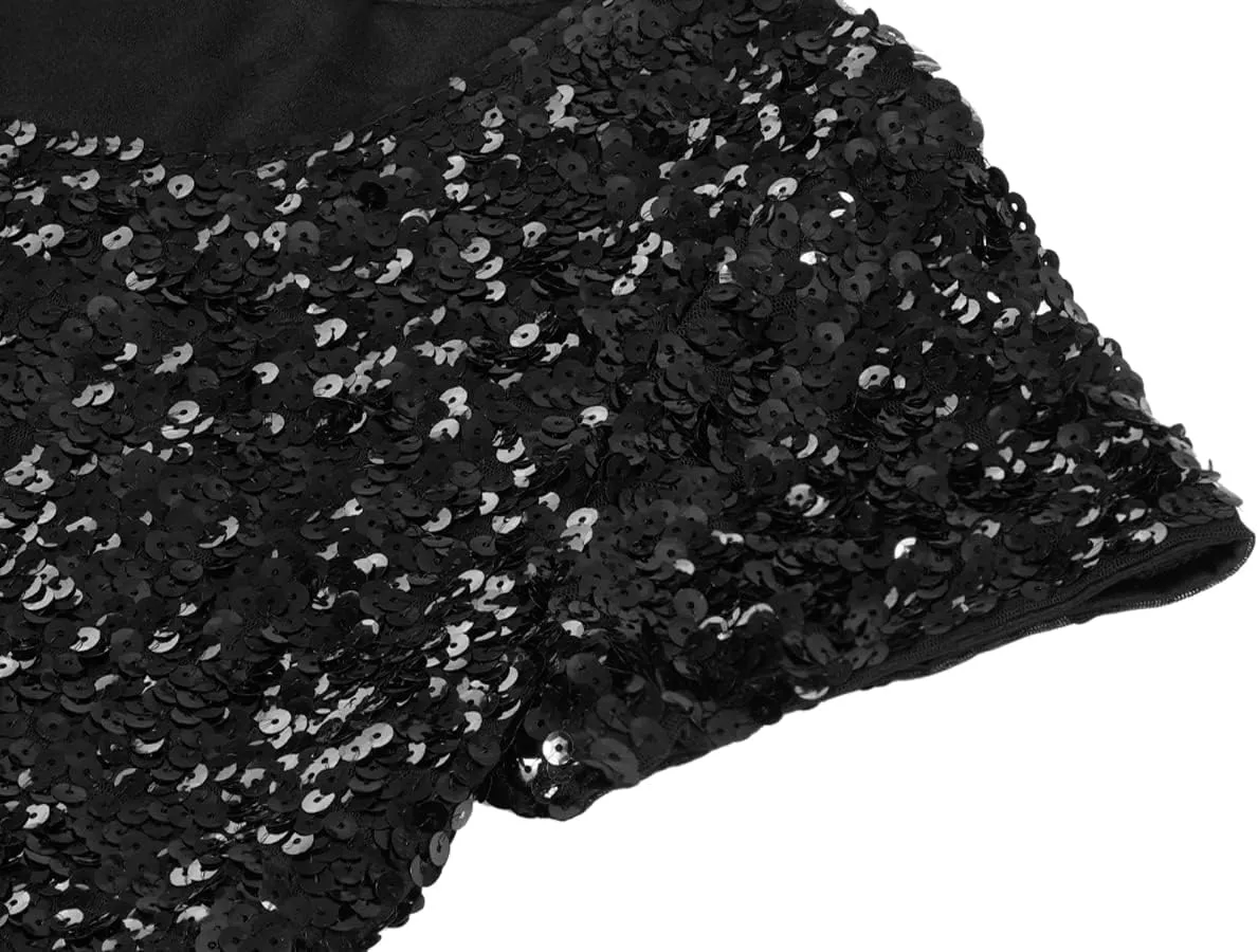 MANER Womens Full Sequin Tops Glitter Party Shirt Short Sleeve Sparkle Blouses S-4X