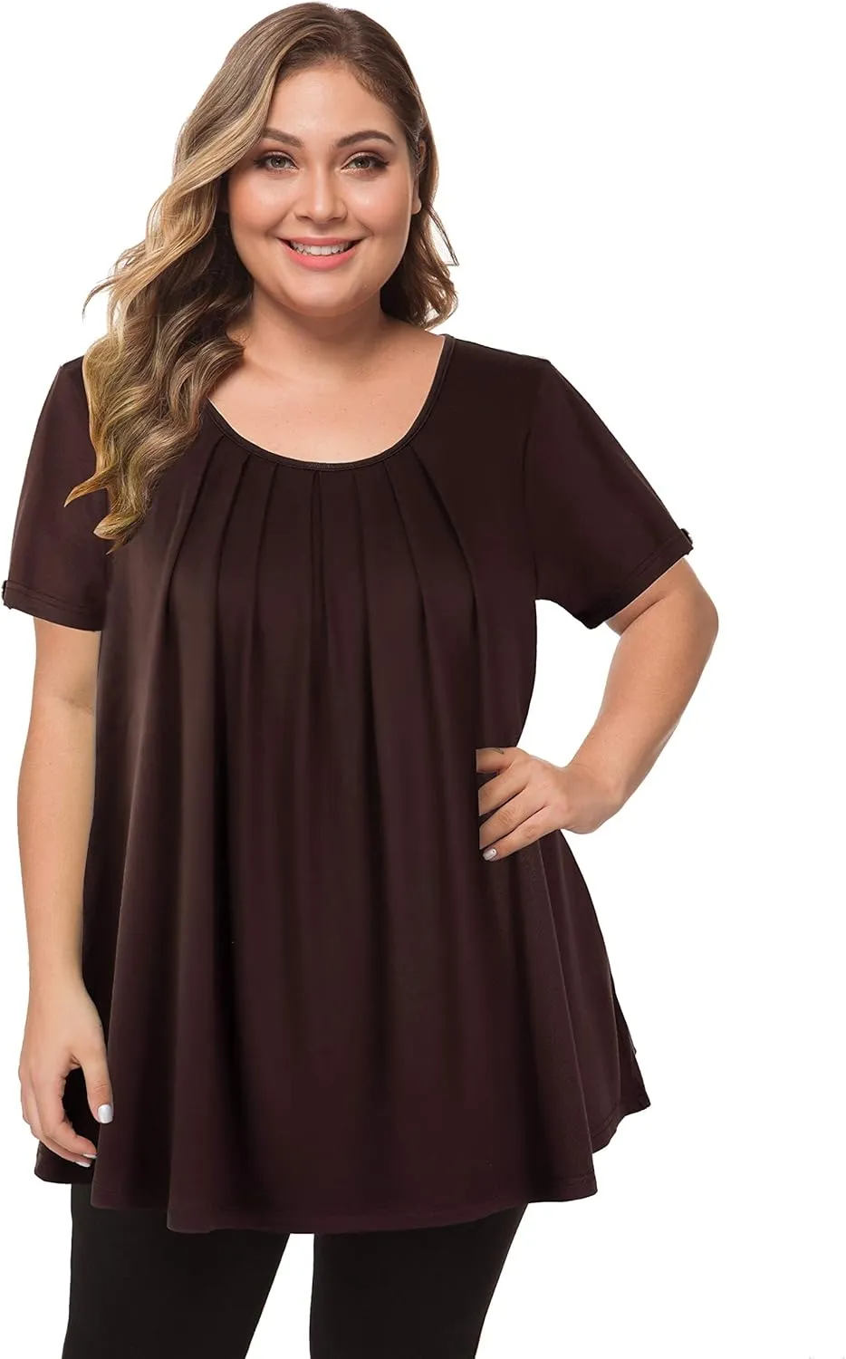 MANER Women's Plus Size Tops Short Sleeve Flowy Shirts Casual Blouses Tunic Tops L-4XL