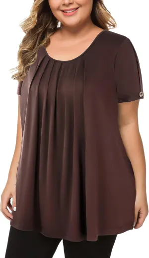 MANER Women's Plus Size Tops Short Sleeve Flowy Shirts Casual Blouses Tunic Tops L-4XL