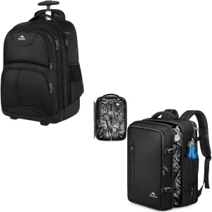 MATEIN Rolling Backpack, Vacuum Seal Backpack Travel, 60L Waterproof Carry on Backpack with Vacuum Compression for Airplanes, TSA Personal Item Travel Bag Fits 17" Laptop, Black