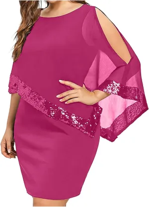 Maternity Dress, Women's Sleeveless Cape Dress with Chiffon Overlay Cocktail Formal Wedding Guest Dress