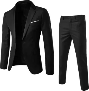 Men Suits Slim Fit 2 Piece Tuxedo Stretch Button Tops and Solid Jacket Pants for Wedding Business Prom Party Sets