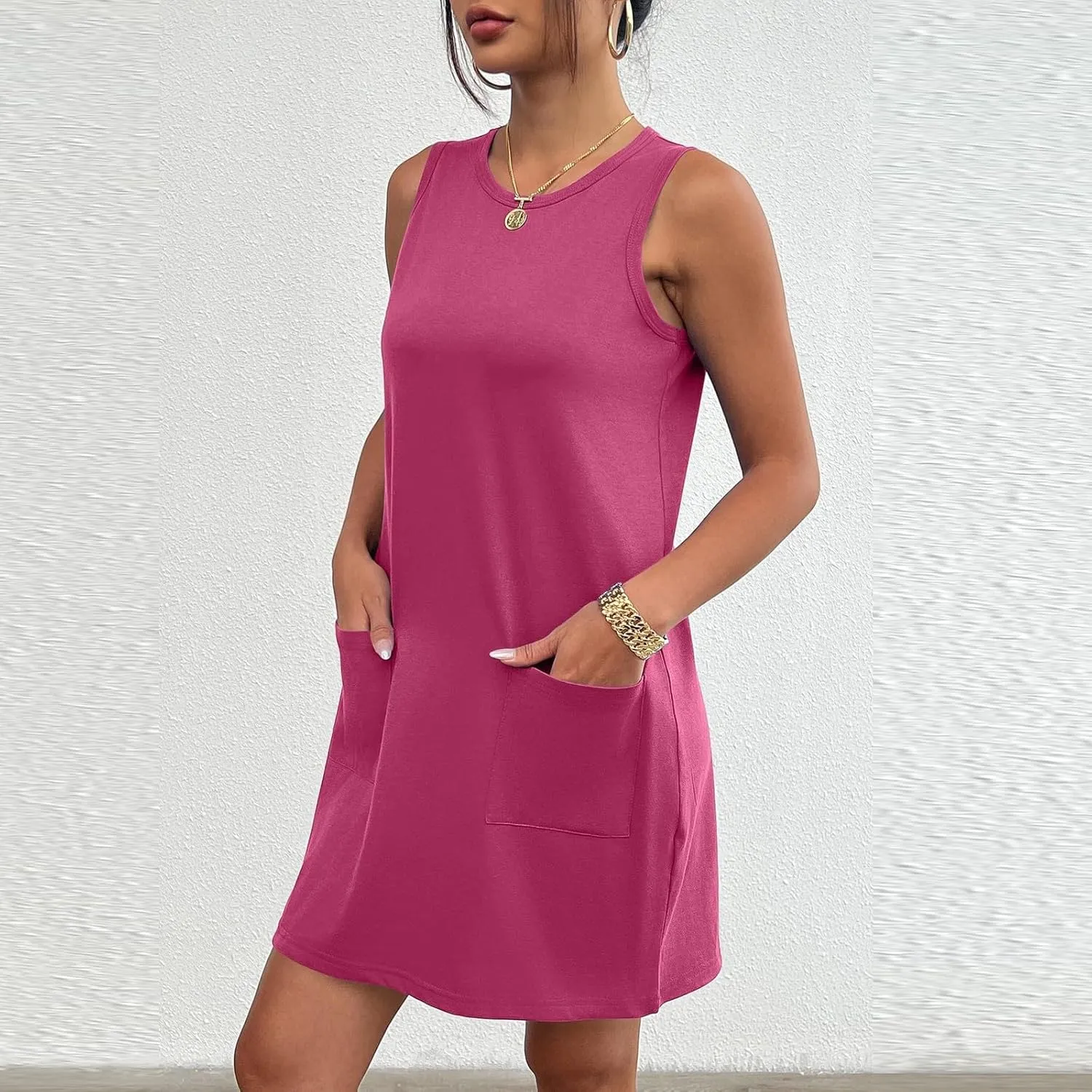 midelxp Tank Dresses for Women 2025 Casual Summer Sleeveless Dress with Pockets Boho Beach Dress Comfy Vacation Mini Sundress