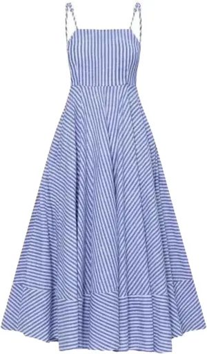 Midi Dresses for Women Stripe Sleeveless Pleated Skirt High Waist Zipper Vacation Dresses Slip Dress