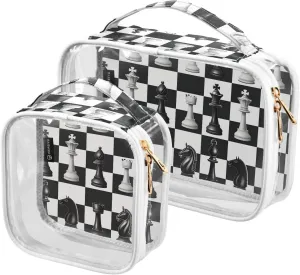 MNSRUU Clear Makeup Bags Illustration with Chess Toiletry Bag for Women 2 PCS Waterproof Clear Bags Clear Travel Toiletry Bag Small Cosmetic Makeup Bag, Carry on Airport Airline Compliant Bag
