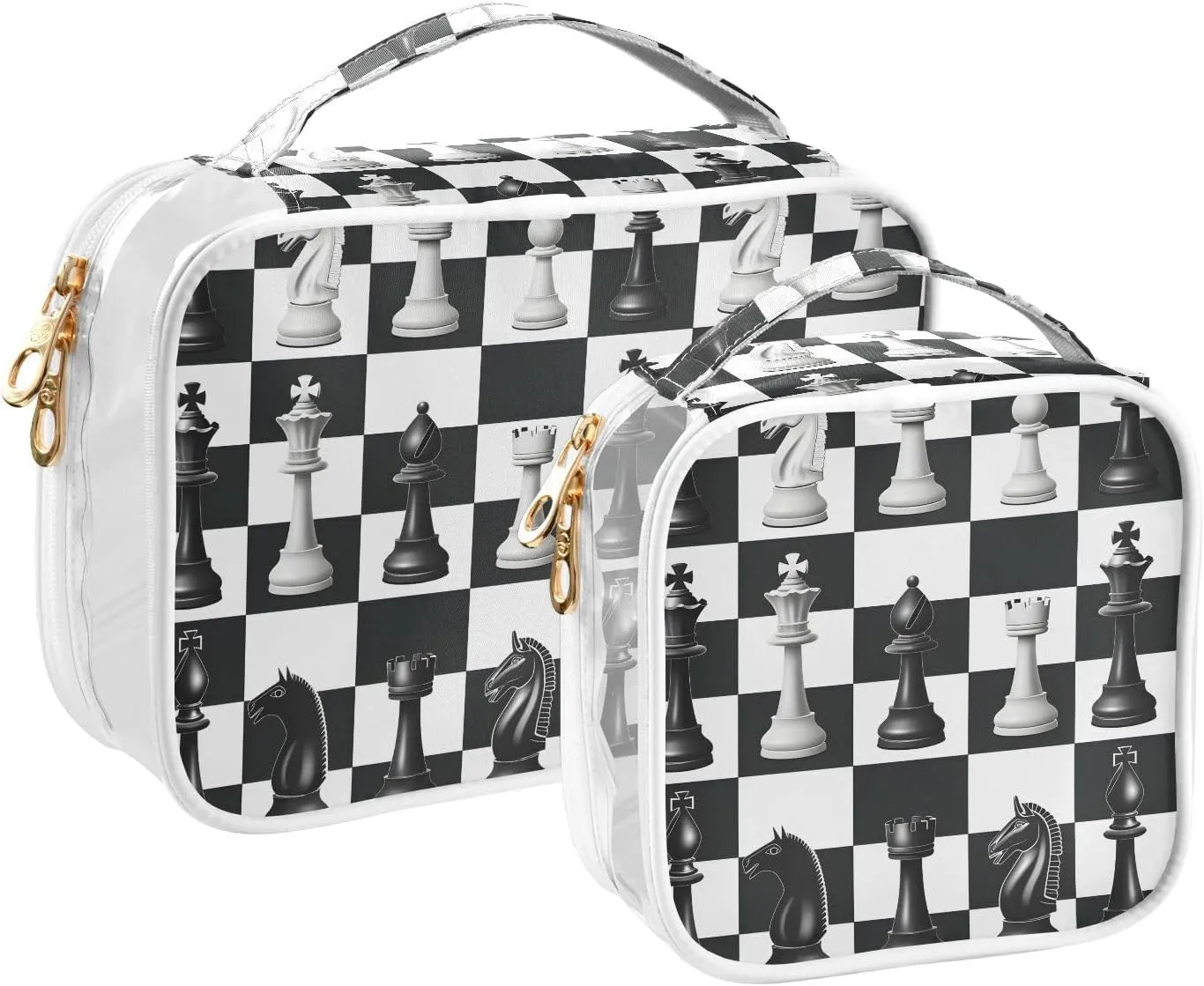 MNSRUU Clear Makeup Bags Illustration with Chess Toiletry Bag for Women 2 PCS Waterproof Clear Bags Clear Travel Toiletry Bag Small Cosmetic Makeup Bag, Carry on Airport Airline Compliant Bag