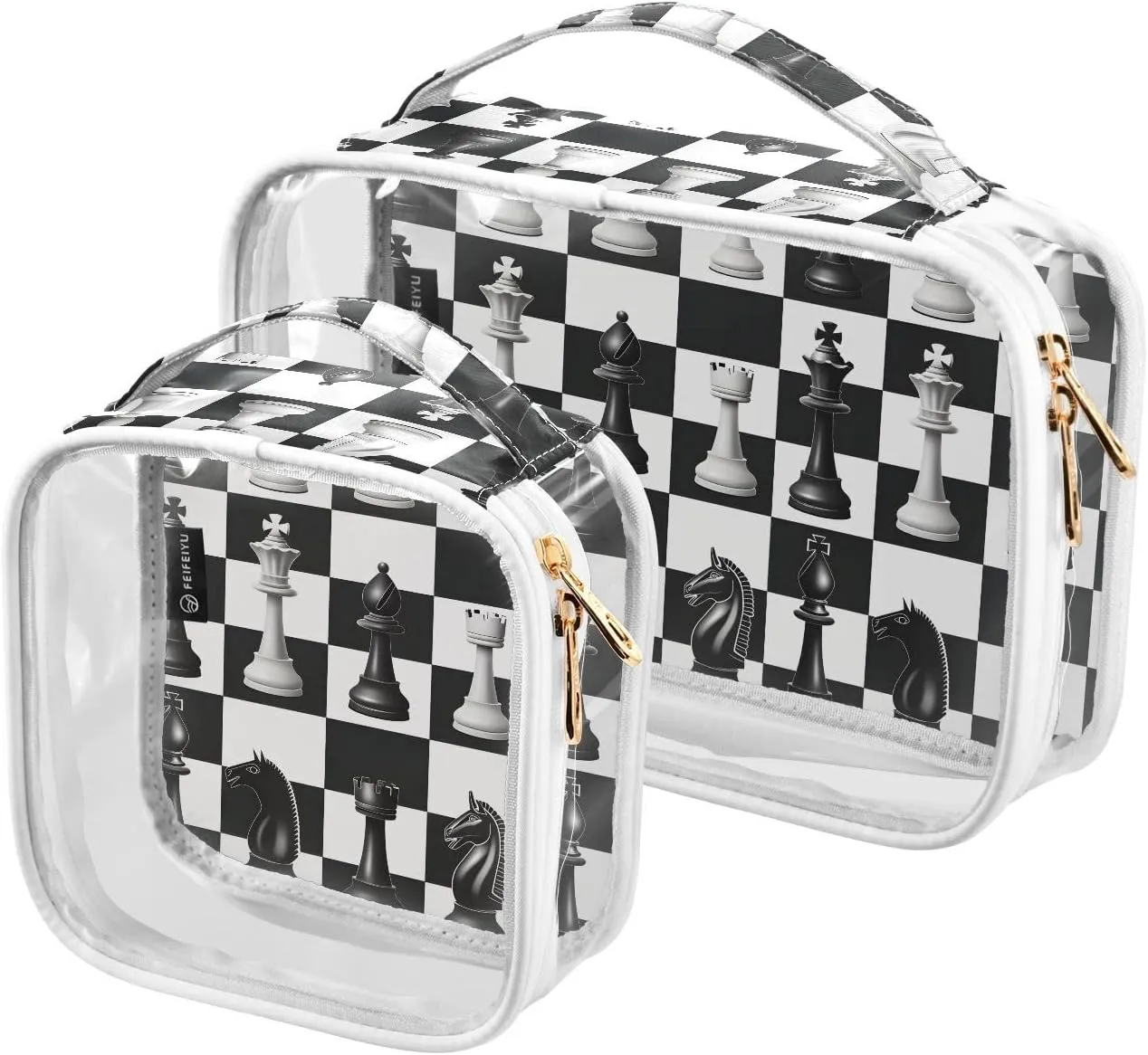 MNSRUU Clear Makeup Bags Illustration with Chess Toiletry Bag for Women 2 PCS Waterproof Clear Bags Clear Travel Toiletry Bag Small Cosmetic Makeup Bag, Carry on Airport Airline Compliant Bag