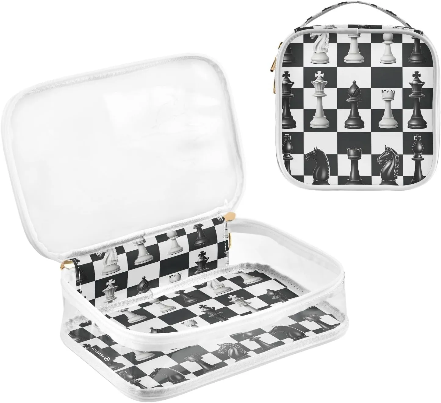 MNSRUU Clear Makeup Bags Illustration with Chess Toiletry Bag for Women 2 PCS Waterproof Clear Bags Clear Travel Toiletry Bag Small Cosmetic Makeup Bag, Carry on Airport Airline Compliant Bag