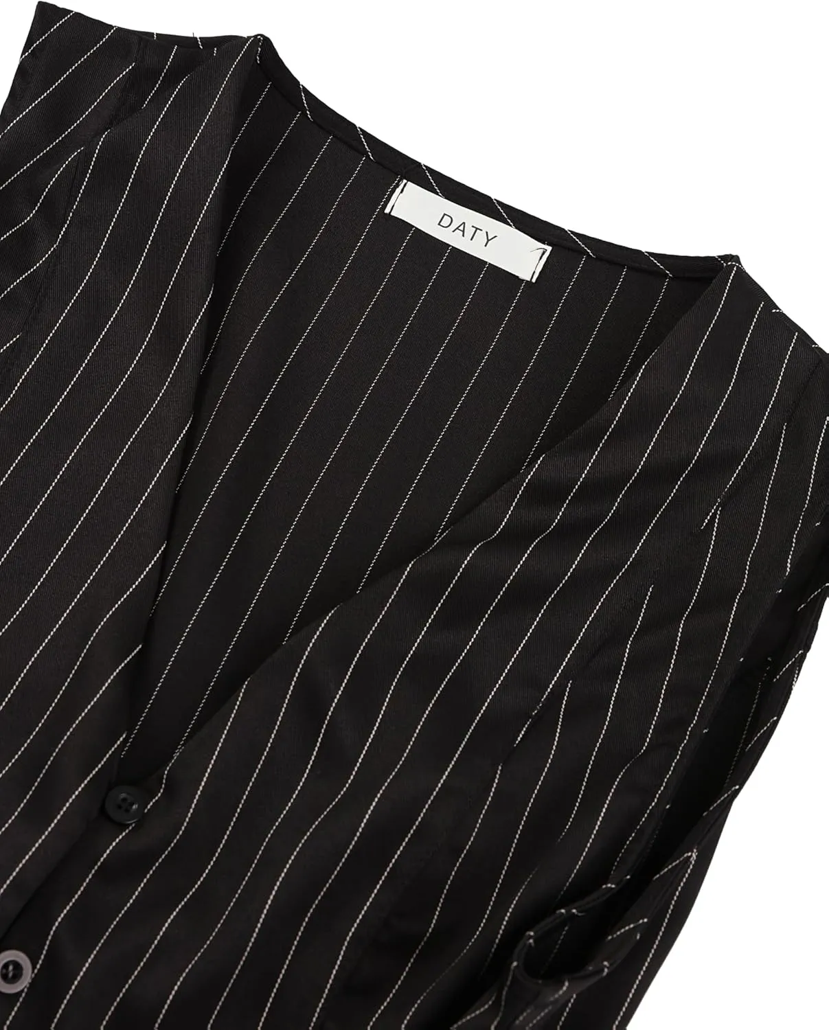 MOD V-Neck Sleeveless Side Tie Waist Straight Pants Black Striped Suit Set,Back To School Preppy Tops 2pcs
