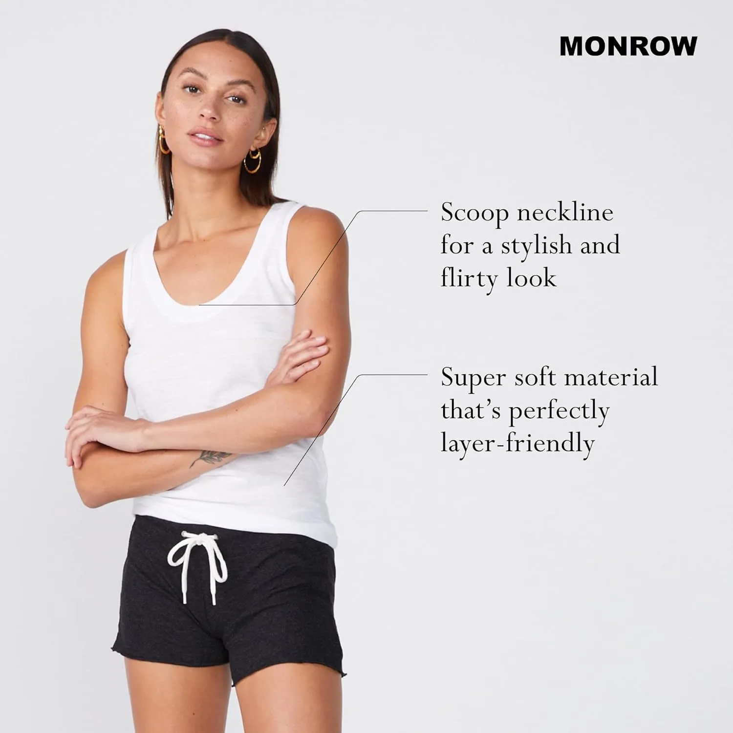 Monrow Women's Narrow Tank Top, Scoop Neck & Layer-Friendly, Casual Fit & Super Soft Material