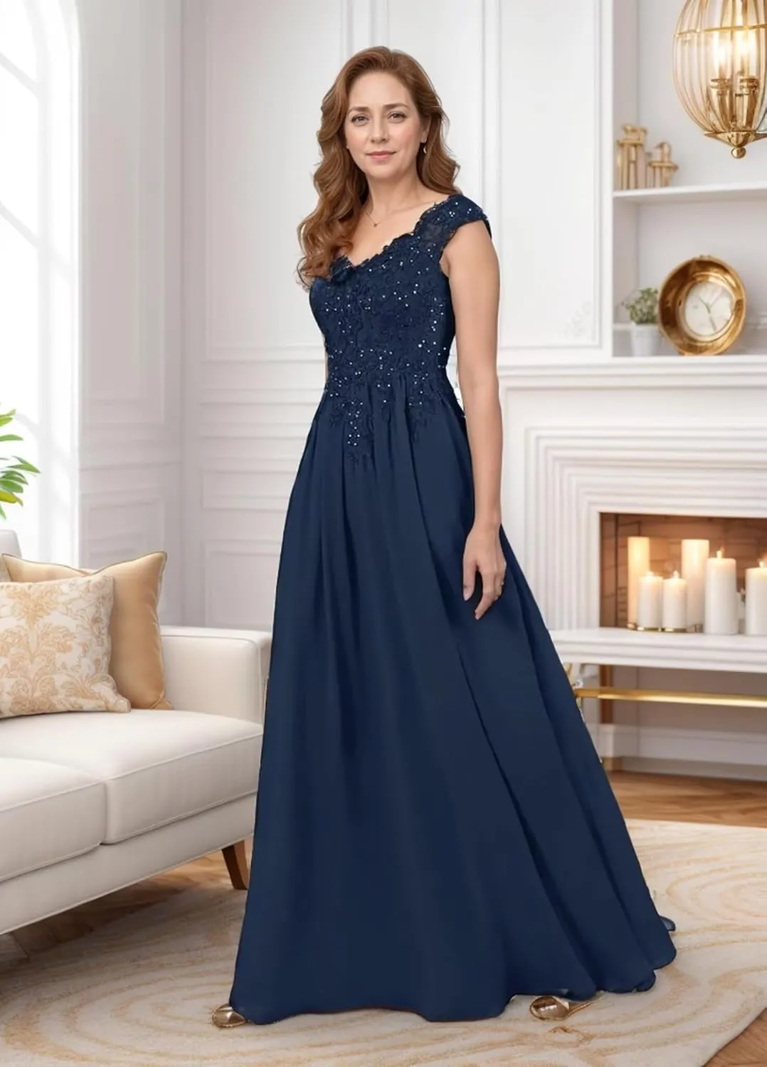 Mother of The Bride Dresses for Wedding Lace Appliques 2 Pieces Prom Dress Long Chiffon Formal Evening Party Gowns
