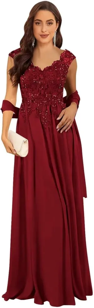 Mother of The Bride Dresses for Wedding Lace Appliques 2 Pieces Prom Dress Long Chiffon Formal Evening Party Gowns