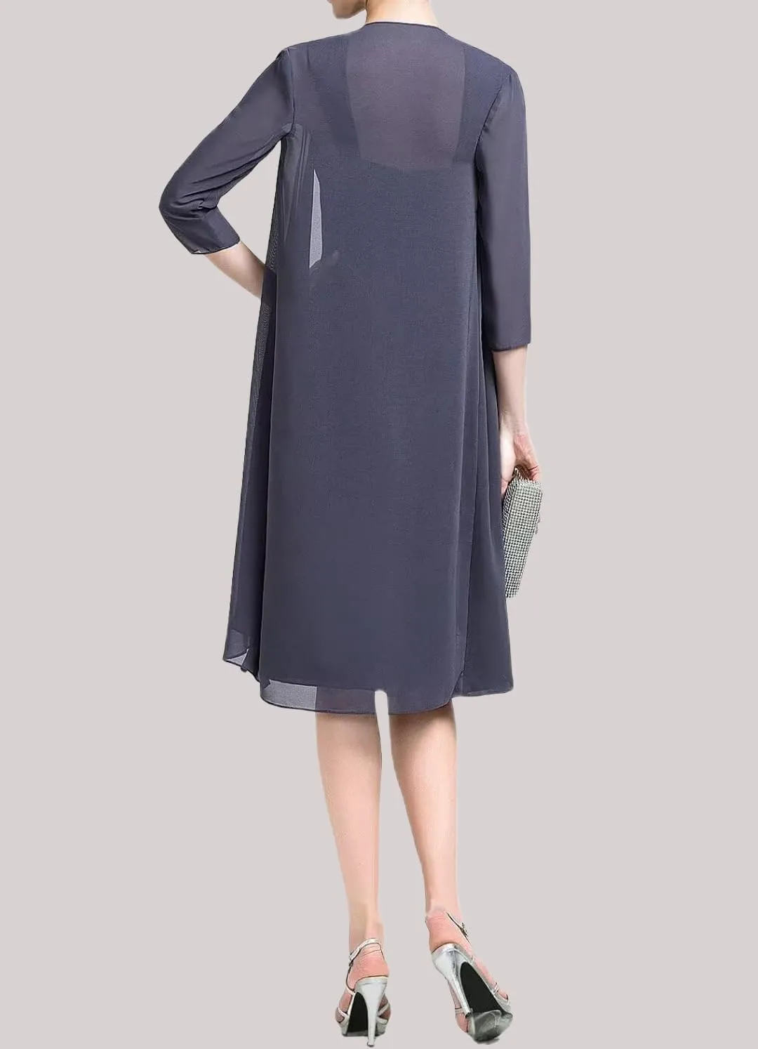 Mother of The Bride Dresses for Wedding Tea Length 2 Pieces Chiffon Formal Dress with Jacket YB21