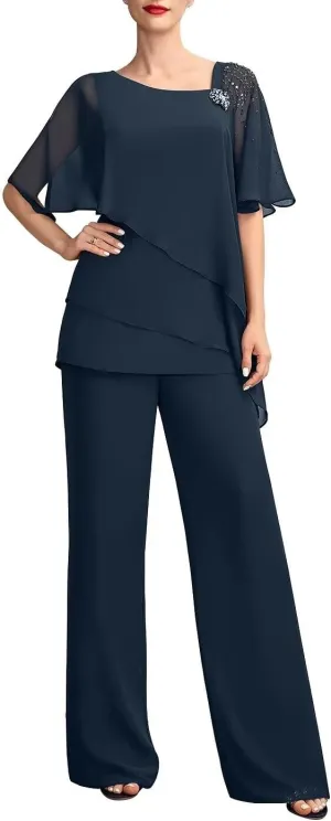 Mother of The Bride Pants Suits 2PCS Formal Dresses Outfit Set Evening Gowns for Women of The Groom Jumpsuit