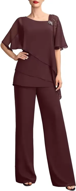 Mother of The Bride Pants Suits 2PCS Formal Dresses Outfit Set Evening Gowns for Women of The Groom Jumpsuit