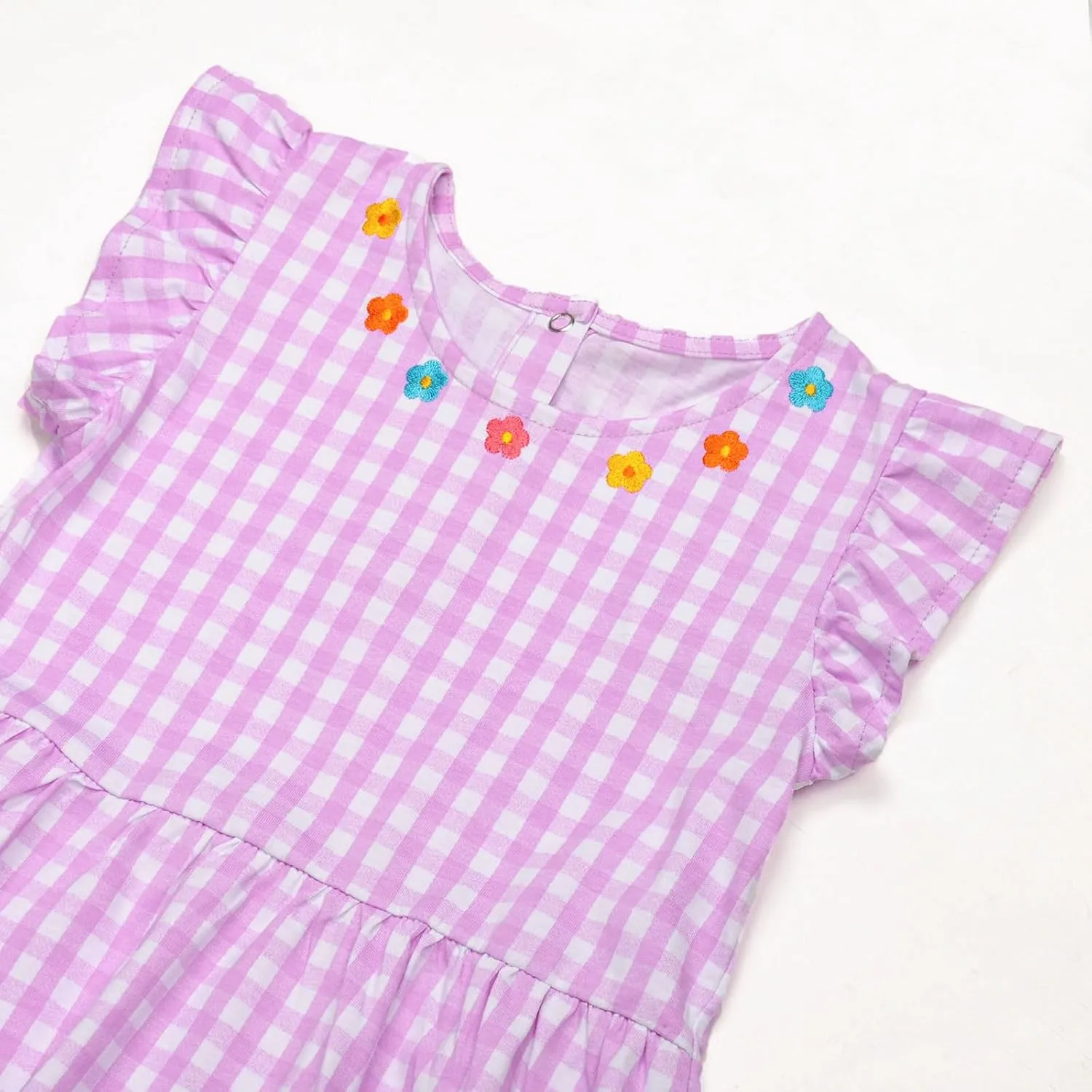 Mumetaz Toddler Girls Dress Ruffle Sleeveless Embroidery Floral Dress Casual Striple Summer Beach Sundress 1-6T