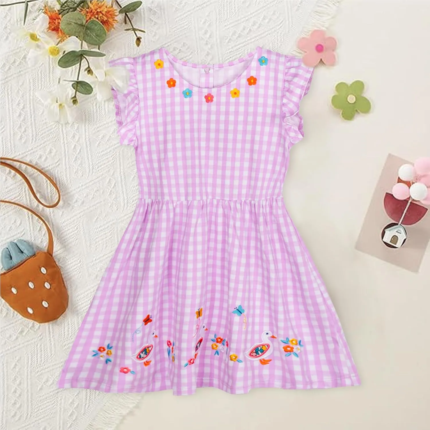 Mumetaz Toddler Girls Dress Ruffle Sleeveless Embroidery Floral Dress Casual Striple Summer Beach Sundress 1-6T