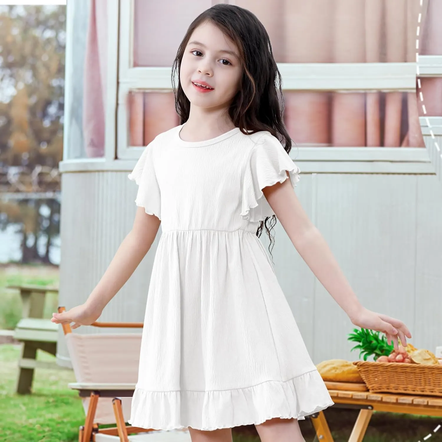 Neutocd Toddler Girl Dress Ruffled Short Sleeve Flowy Tiered Kid Baby Girl Summer Party Beach Boho Swing Dress Sundress